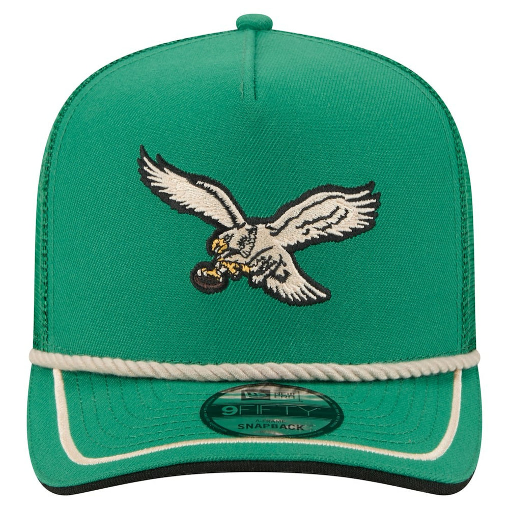 Philadelphia Eagles New Era Vintage Team Rope A-Frame Trucker 9FIFTY Snapback Hat Kelly Green - NFL