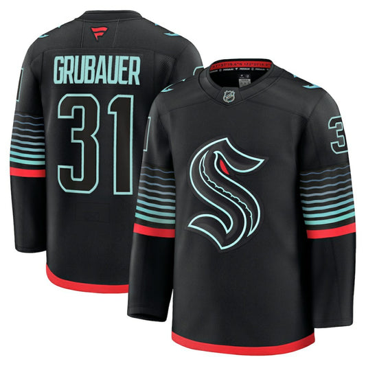 Philipp Grubauer Seattle Kraken Fanatics Alternate Premium Player Jersey - Black | NHL Jerseys