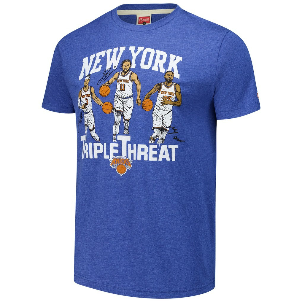 NBA - Josh Hart/Mikal Bridges/Jalen Brunson New York Knicks Homage Unisex Triple Threat Tri-Blend T-Shirt - Royal