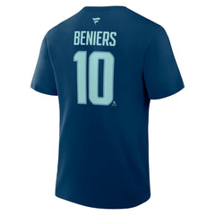 Matty Beniers Seattle Kraken Fanatics Authentic Stack Name & Number T-Shirt Navy