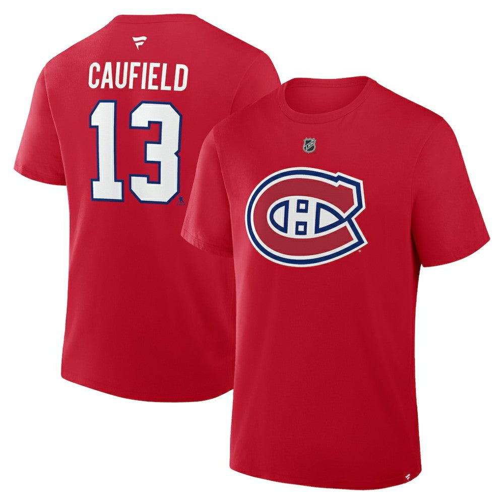 Cole Caufield Montreal Canadiens - Fanatics Authentic Stack Name & Number T-Shirt Red