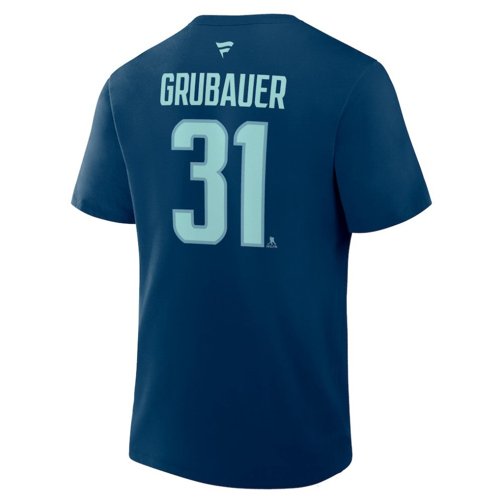 Philipp Grubauer Seattle Kraken Fanatics Authentic Stack Name & Number T-Shirt Navy