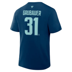 Philipp Grubauer Seattle Kraken Fanatics Authentic Stack Name & Number T-Shirt Navy