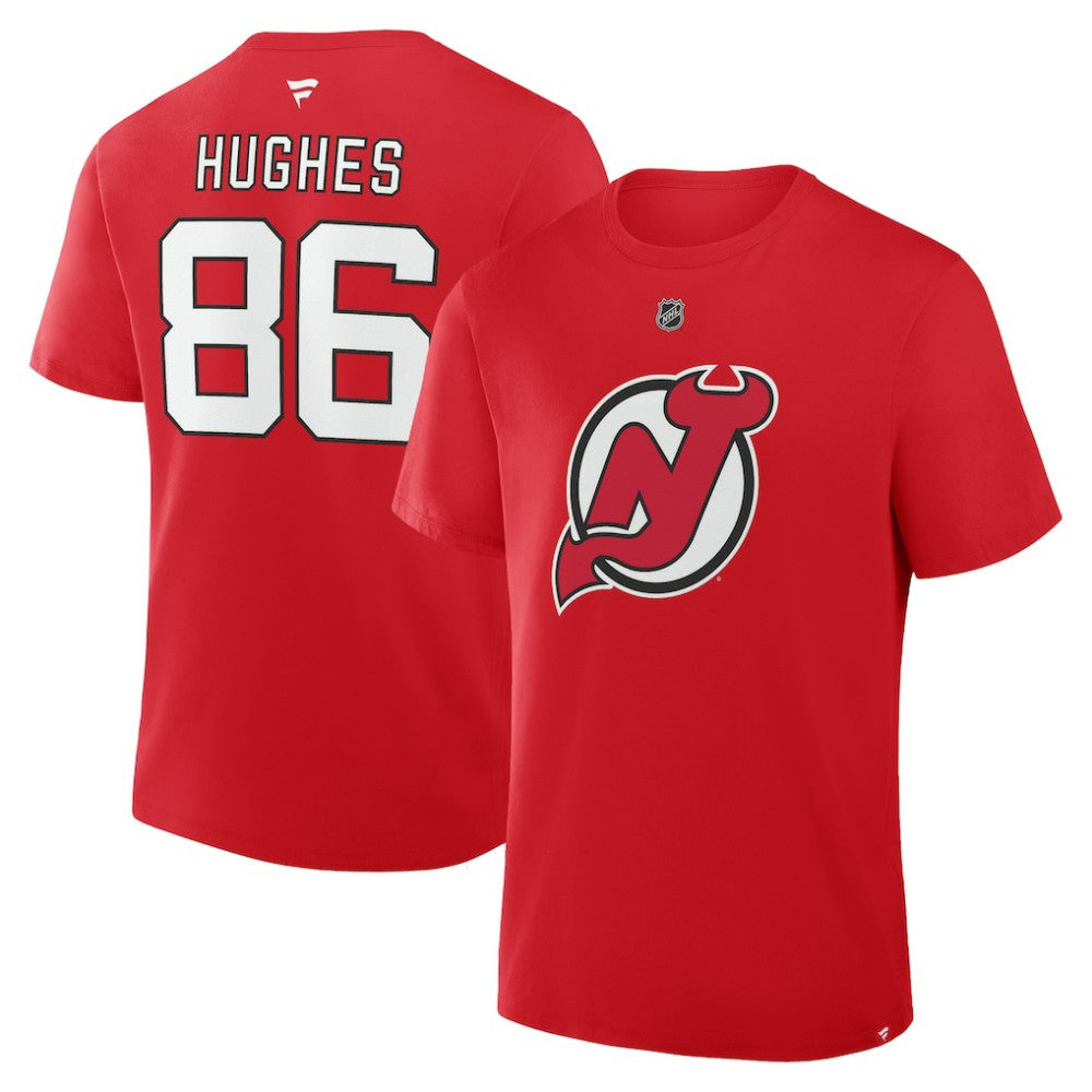 Jack Hughes New Jersey Devils - Fanatics Authentic Stack Name & Number T-Shirt Red