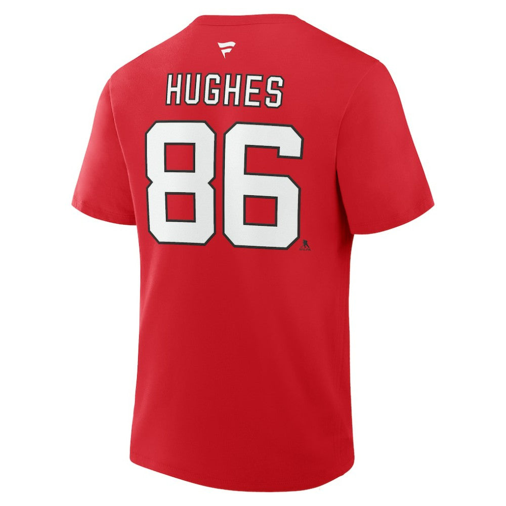 Jack Hughes New Jersey Devils - Fanatics Authentic Stack Name & Number T-Shirt Red