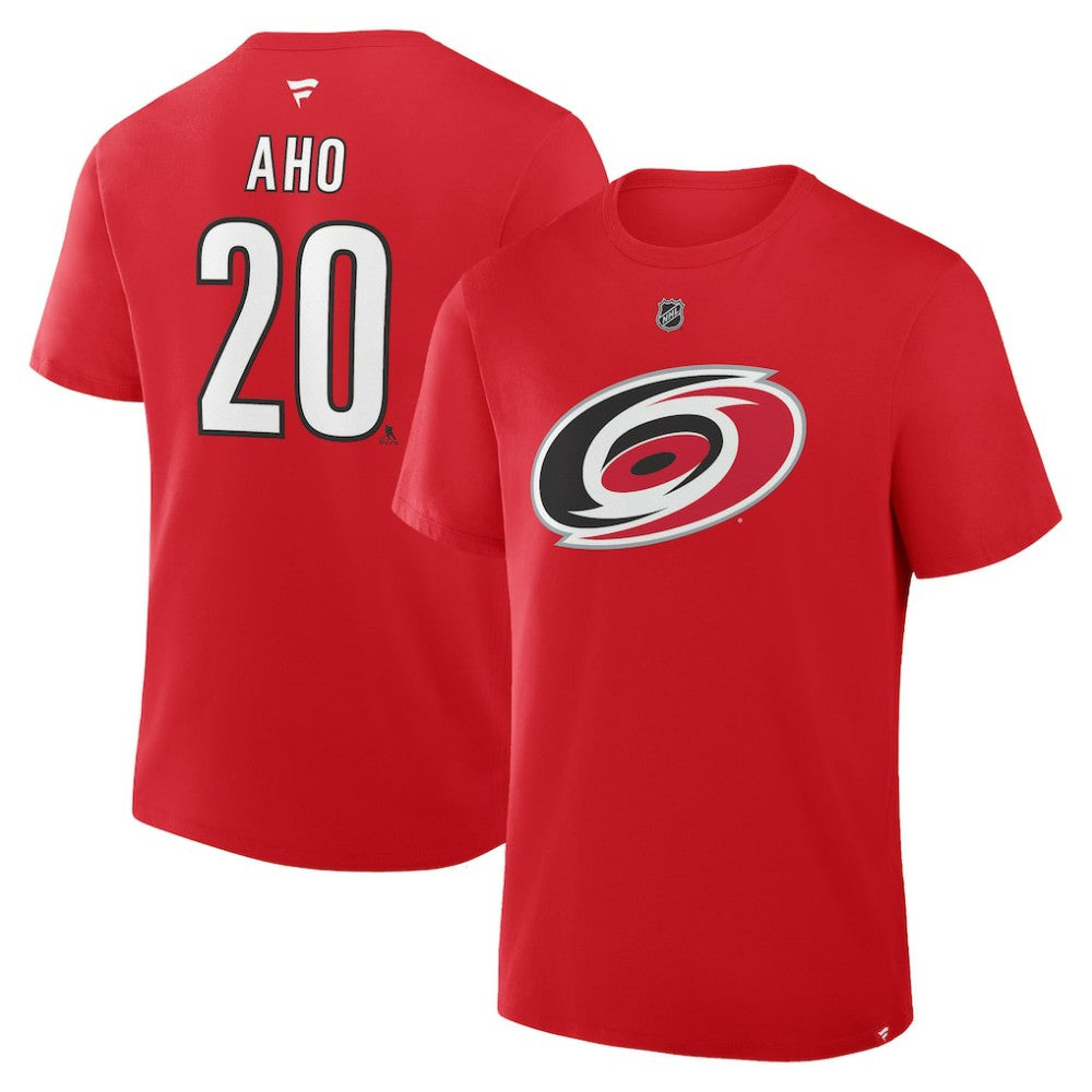 Sebastian Aho Carolina Hurricanes - Fanatics Authentic Stack Name & Number T-Shirt Red