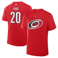 Sebastian Aho Carolina Hurricanes - Fanatics Authentic Stack Name & Number T-Shirt Red