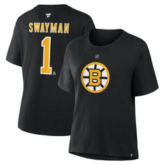 Jeremy Swayman Boston Bruins Fanatics Women's Authentic Stack Name & Number T-Shirt Black