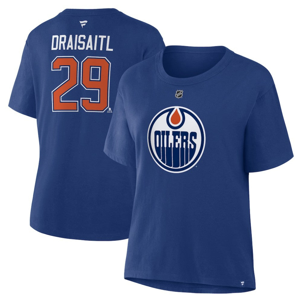 Leon Draisaitl Edmonton Oilers - Fanatics Women's Authentic Stack Name & Number T-Shirt Royal
