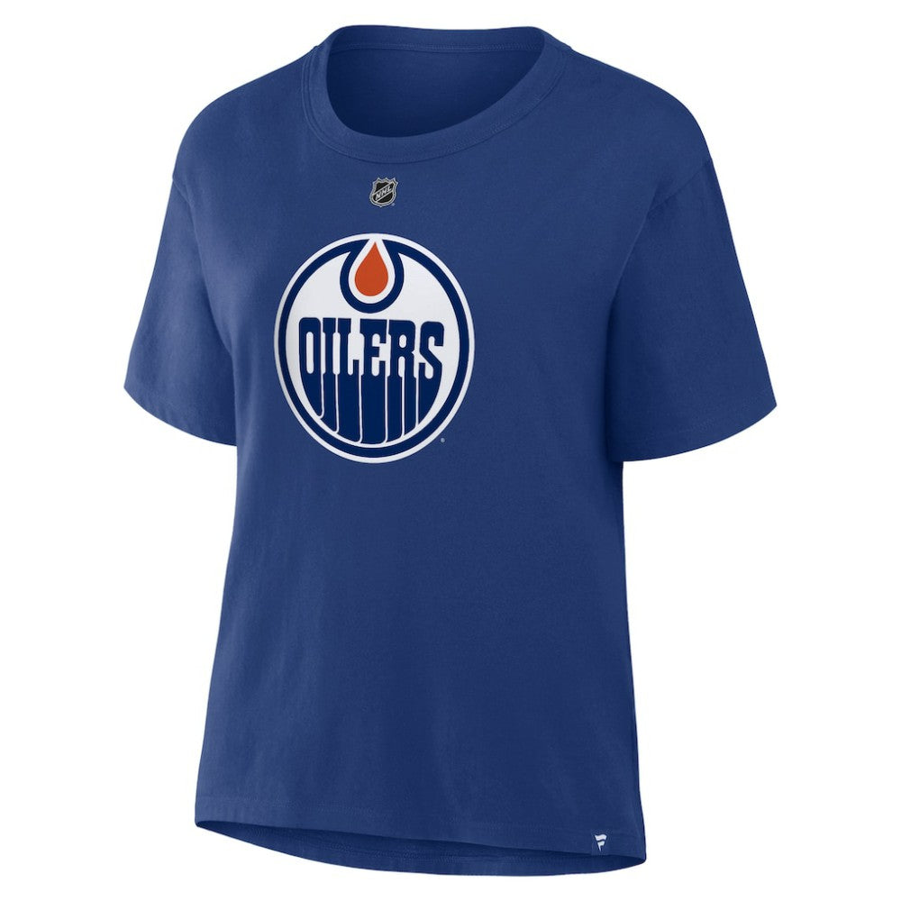 Leon Draisaitl Edmonton Oilers - Fanatics Women's Authentic Stack Name & Number T-Shirt Royal