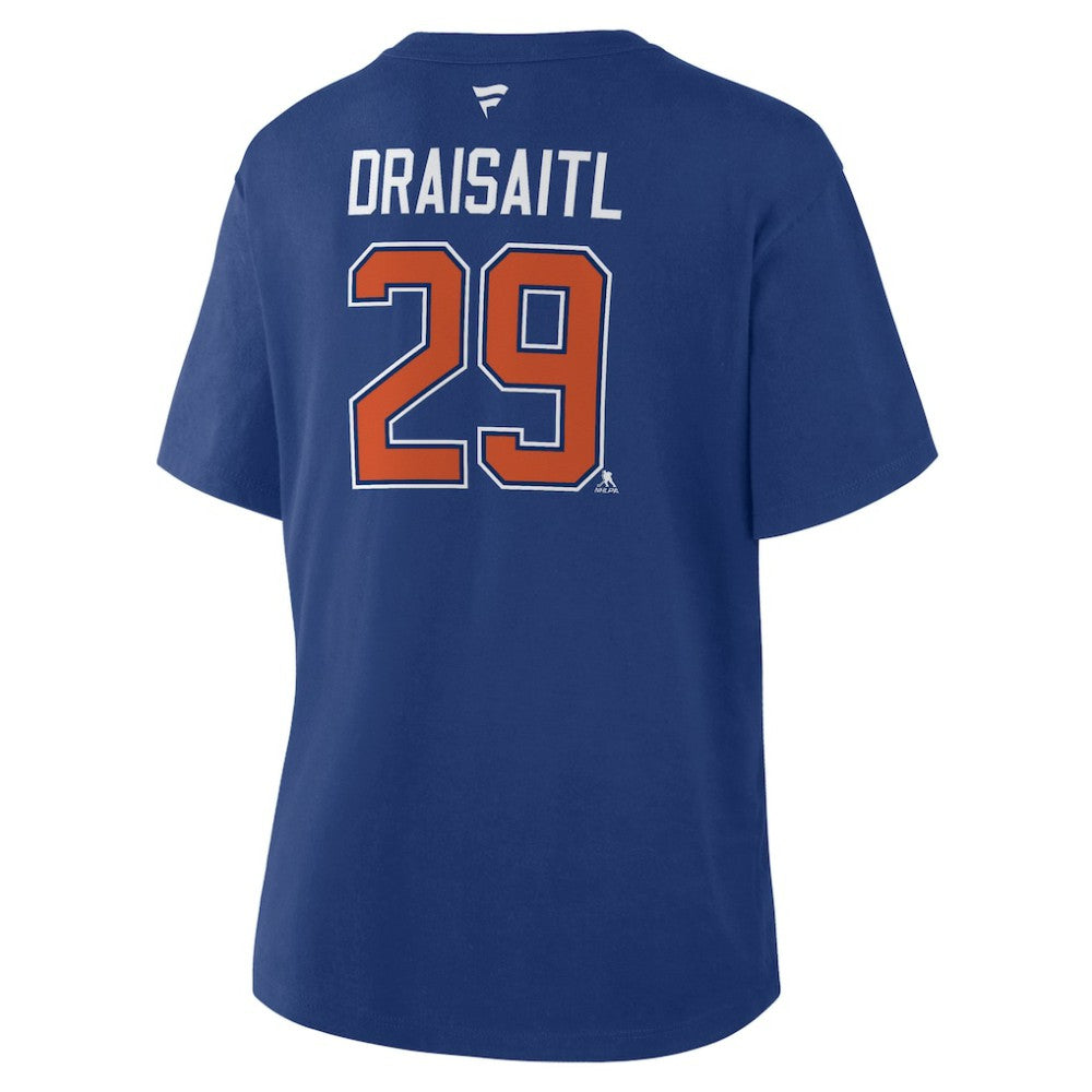 Leon Draisaitl Edmonton Oilers - Fanatics Women's Authentic Stack Name & Number T-Shirt Royal
