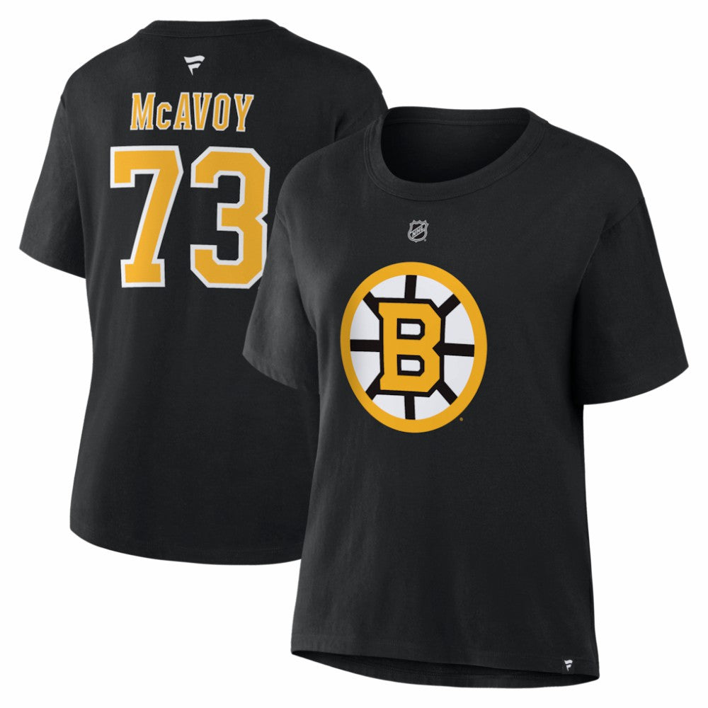 Charlie McAvoy Boston Bruins Fanatics Women's Authentic Stack Name & Number T-Shirt Black