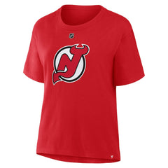 Jack Hughes New Jersey Devils - Fanatics Women's Authentic Stack Name & Number T-Shirt Red