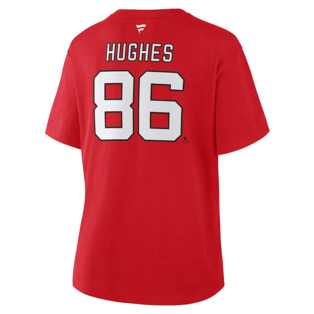 Jack Hughes New Jersey Devils - Fanatics Women's Authentic Stack Name & Number T-Shirt Red