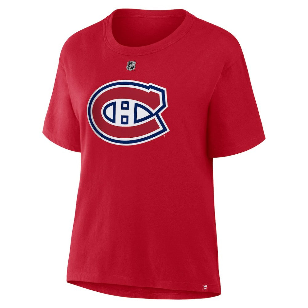Cole Caufield Montreal Canadiens - Fanatics Women's Authentic Stack Name & Number T-Shirt Red