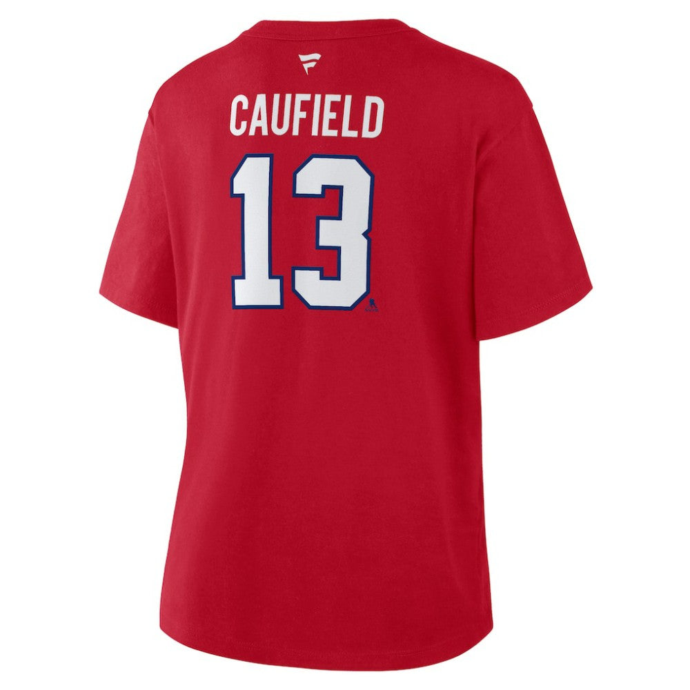 Cole Caufield Montreal Canadiens - Fanatics Women's Authentic Stack Name & Number T-Shirt Red