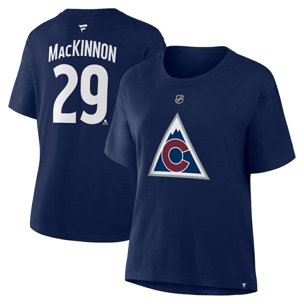 Nathan MacKinnon Colorado Avalanche - Fanatics Women's Authentic Stack Name & Number T-Shirt Navy