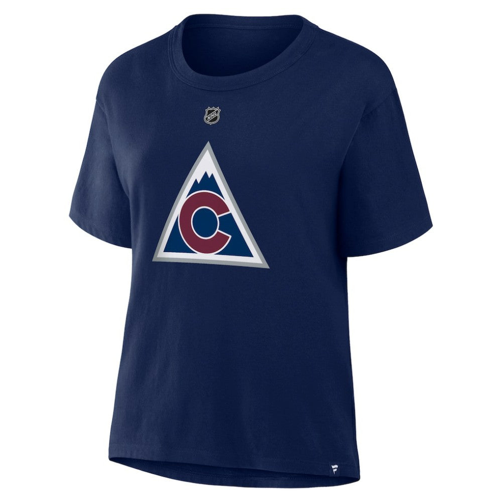 Nathan MacKinnon Colorado Avalanche - Fanatics Women's Authentic Stack Name & Number T-Shirt Navy