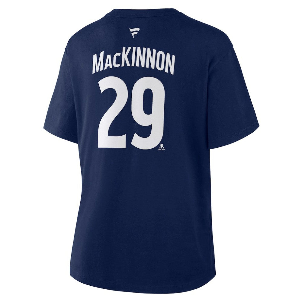 Nathan MacKinnon Colorado Avalanche - Fanatics Women's Authentic Stack Name & Number T-Shirt Navy