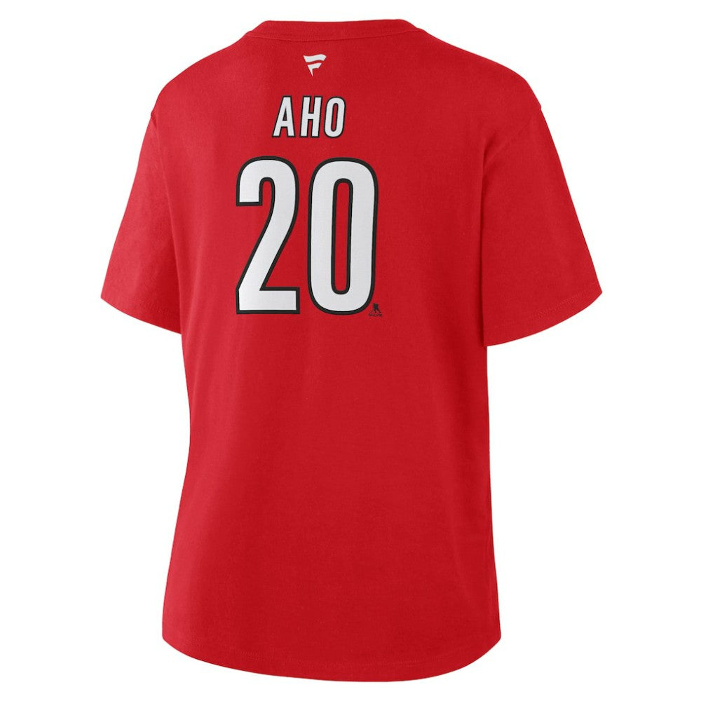 Sebastian Aho Carolina Hurricanes - Fanatics Women's Authentic Stack Name & Number T-Shirt Red