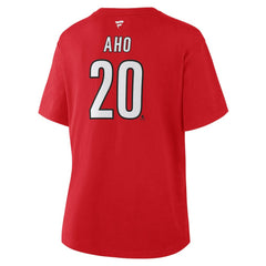 Sebastian Aho Carolina Hurricanes - Fanatics Women's Authentic Stack Name & Number T-Shirt Red