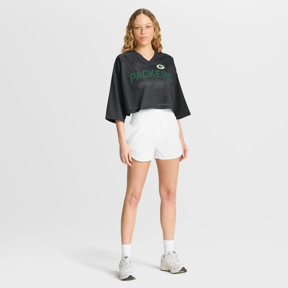 Green Bay Packers Women's Primetime Cropped Mesh Dri-FIT Fashion Jersey Black - Nike