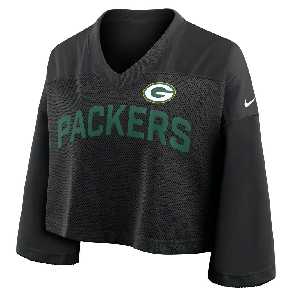 Green Bay Packers Women's Primetime Cropped Mesh Dri-FIT Fashion Jersey Black - Nike