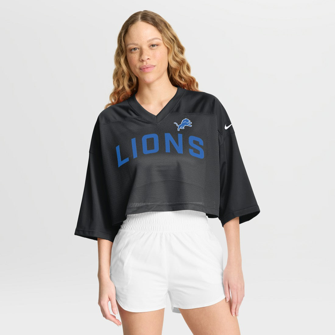 Detroit Lions Women's Primetime Cropped Mesh Dri-FIT Fashion Jersey Black - Nike