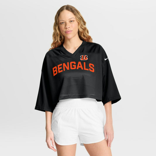 Cincinnati Bengals Women's Primetime Cropped Mesh Dri-FIT Fashion Jersey - Black | NFL Jerseys