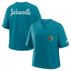 Jacksonville Jaguars Women's Rewind Pocket Boxy T-Shirt Teal - Nike
