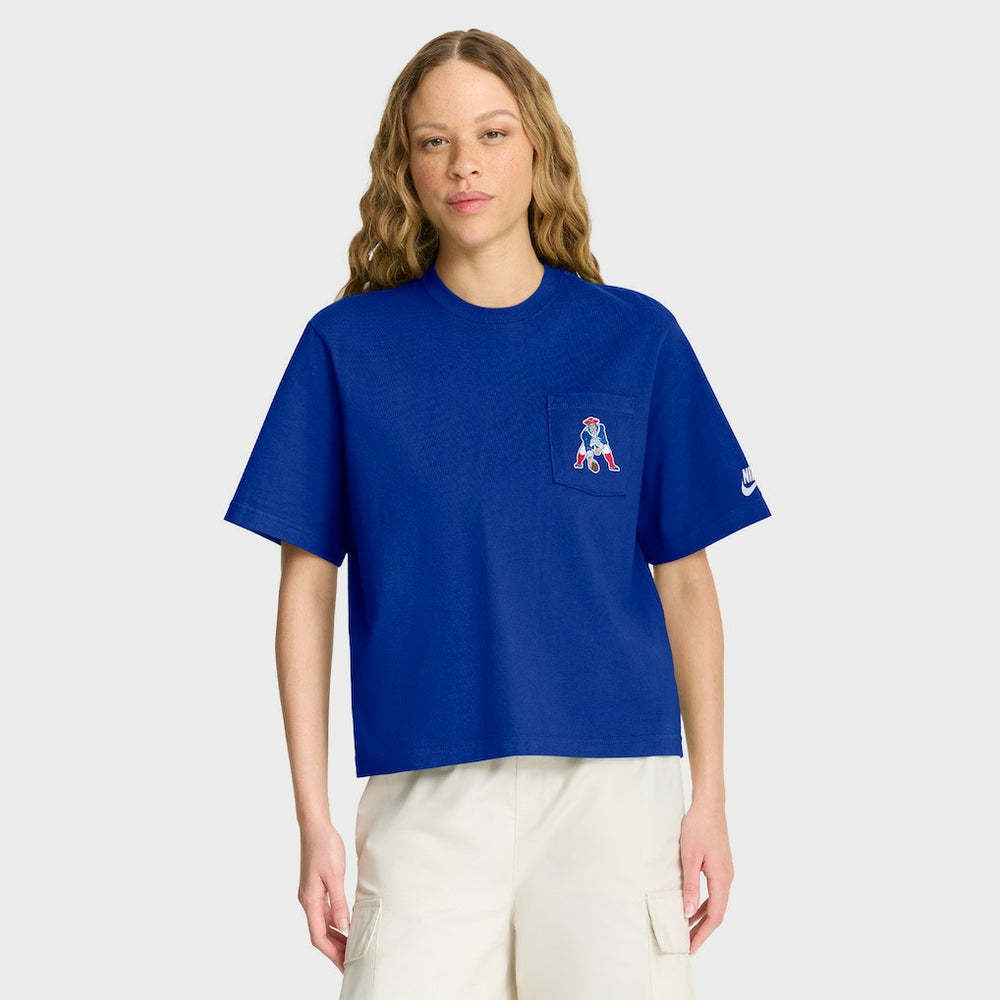 New England Patriots Women's Rewind Pocket Boxy T-Shirt Royal - Nike