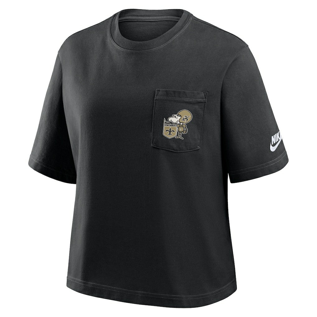 New Orleans Saints Women's Rewind Pocket Boxy T-Shirt Black - Nike