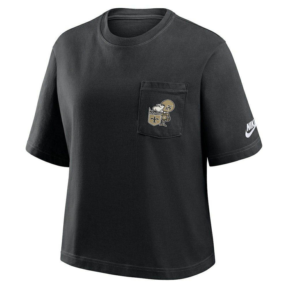 New Orleans Saints Women's Rewind Pocket Boxy T-Shirt Black - Nike