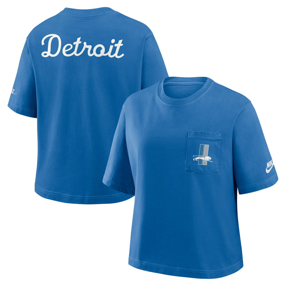 Detroit Lions Women's Rewind Pocket Boxy T-Shirt Blue - Nike