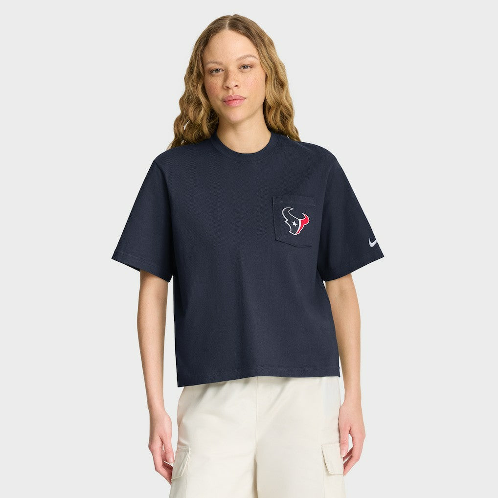 Houston Texans Women's Rewind Pocket Boxy T-Shirt Navy - Nike