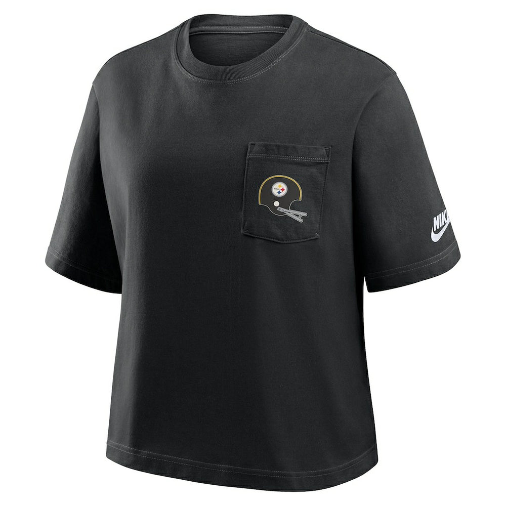 Pittsburgh Steelers Women's Rewind Pocket Boxy T-Shirt Black - Nike