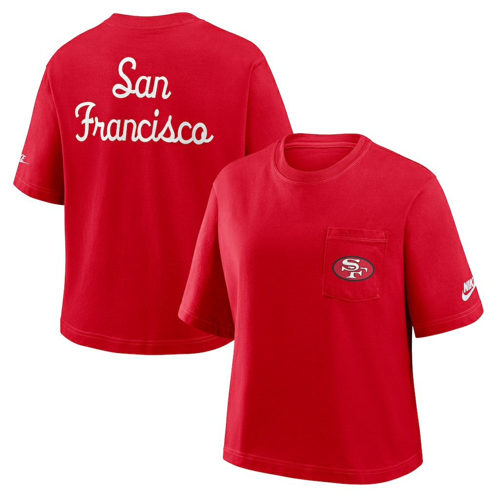 San Francisco 49ers Women's Rewind Pocket Boxy T-Shirt Scarlet - Nike
