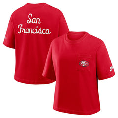 San Francisco 49ers Women's Rewind Pocket Boxy T-Shirt Scarlet - Nike