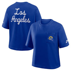 Los Angeles Rams Women's Rewind Pocket Boxy T-Shirt Royal - Nike