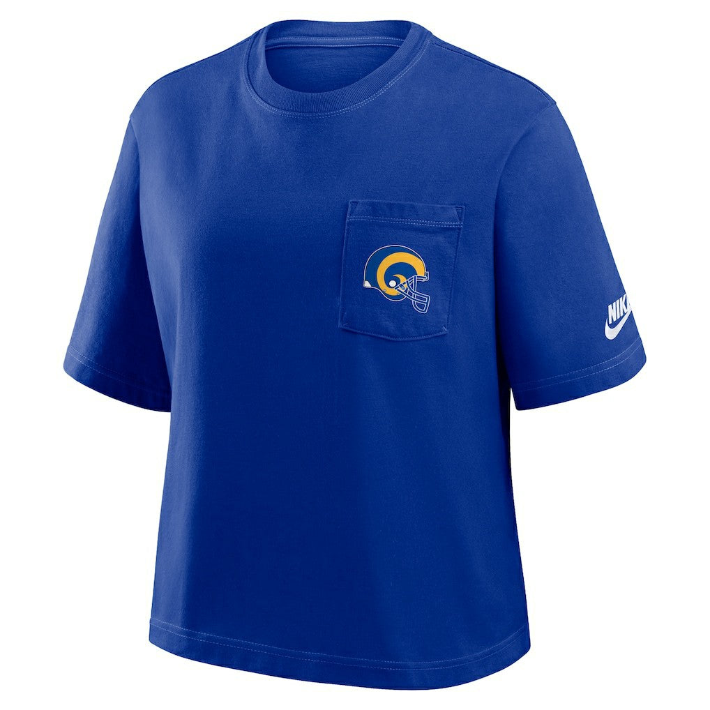 Los Angeles Rams Women's Rewind Pocket Boxy T-Shirt Royal - Nike