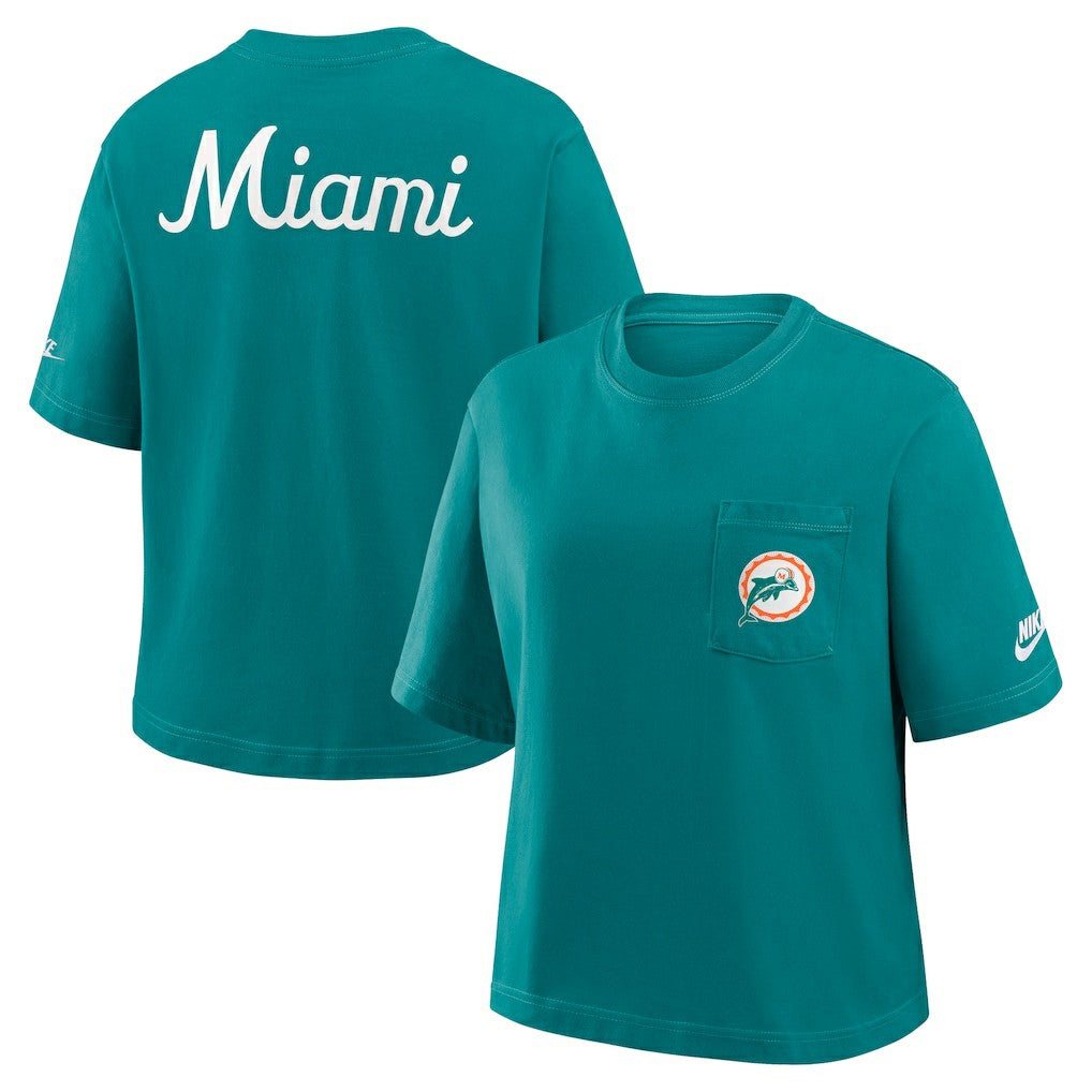 Miami Dolphins Women's Rewind Pocket Boxy T-Shirt Aqua - Nike