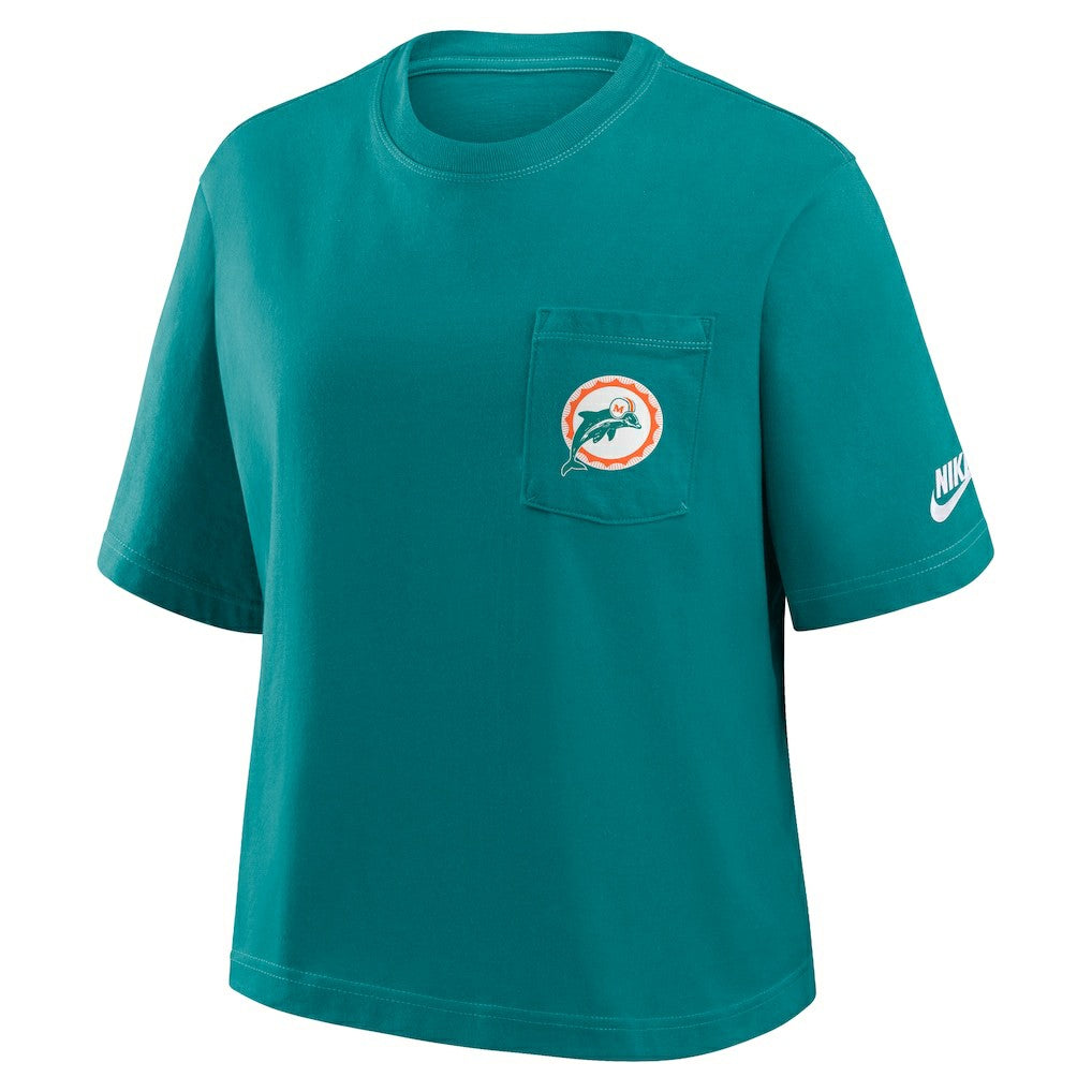 Miami Dolphins Women's Rewind Pocket Boxy T-Shirt Aqua - Nike
