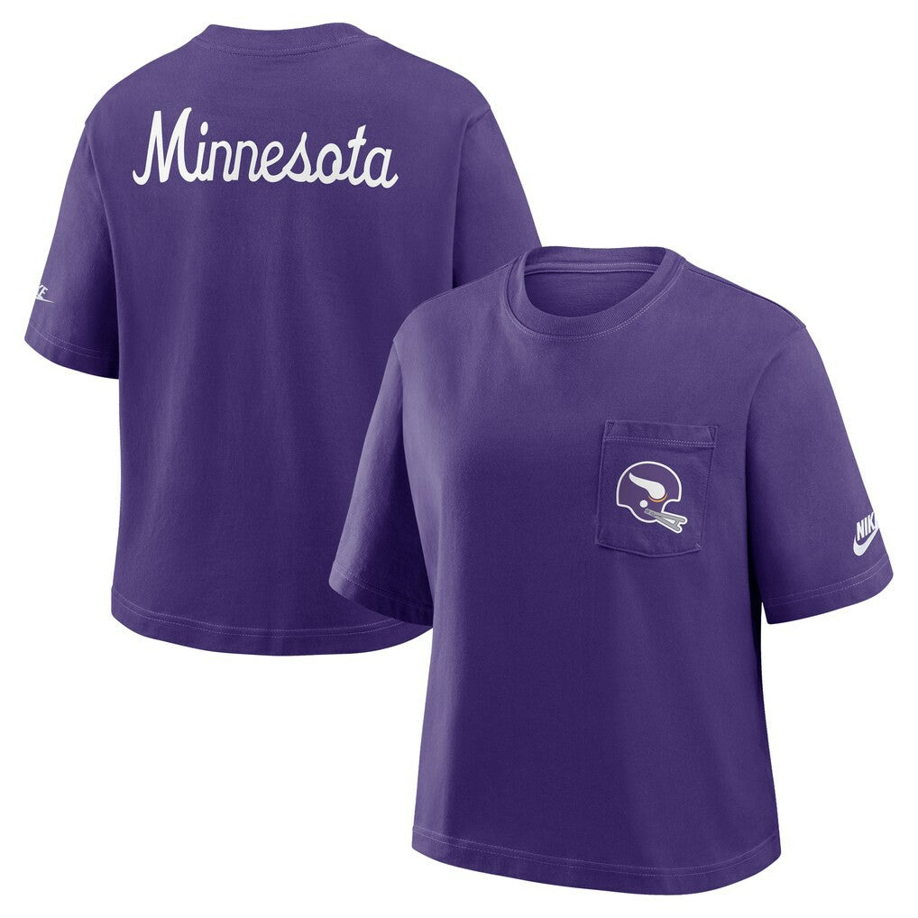 Minnesota Vikings Women's Rewind Pocket Boxy T-Shirt Purple - Nike