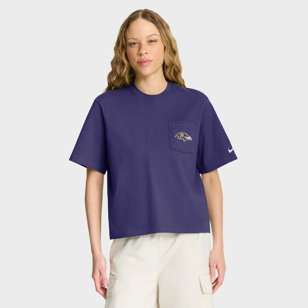 Baltimore Ravens Women's Rewind Pocket Boxy T-Shirt Purple - Nike