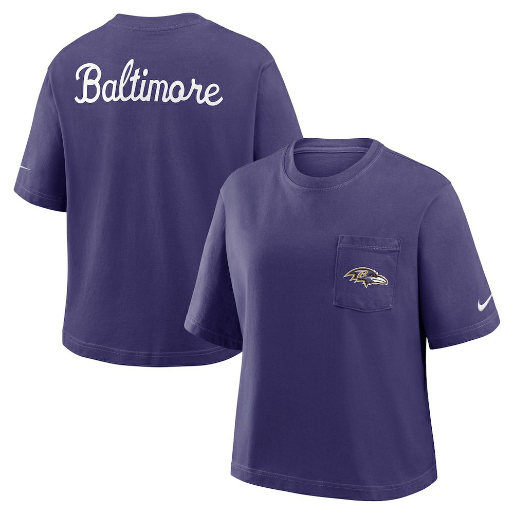 Baltimore Ravens Women's Rewind Pocket Boxy T-Shirt Purple - Nike
