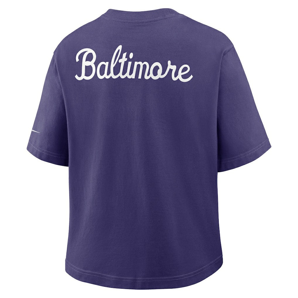 Baltimore Ravens Women's Rewind Pocket Boxy T-Shirt Purple - Nike