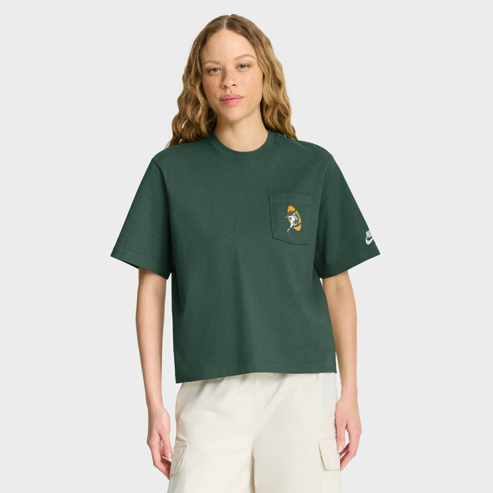 Green Bay Packers Women's Rewind Pocket Boxy T-Shirt Green - Nike