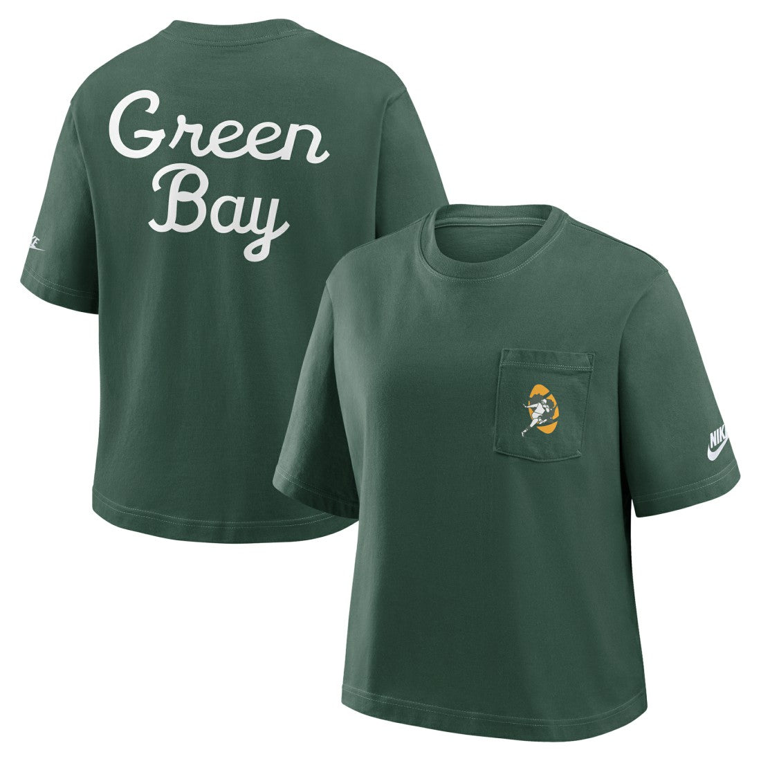 Green Bay Packers Women's Rewind Pocket Boxy T-Shirt Green - Nike