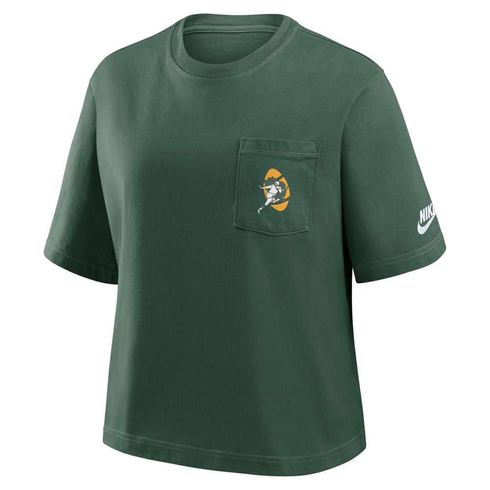 Green Bay Packers Women's Rewind Pocket Boxy T-Shirt Green - Nike