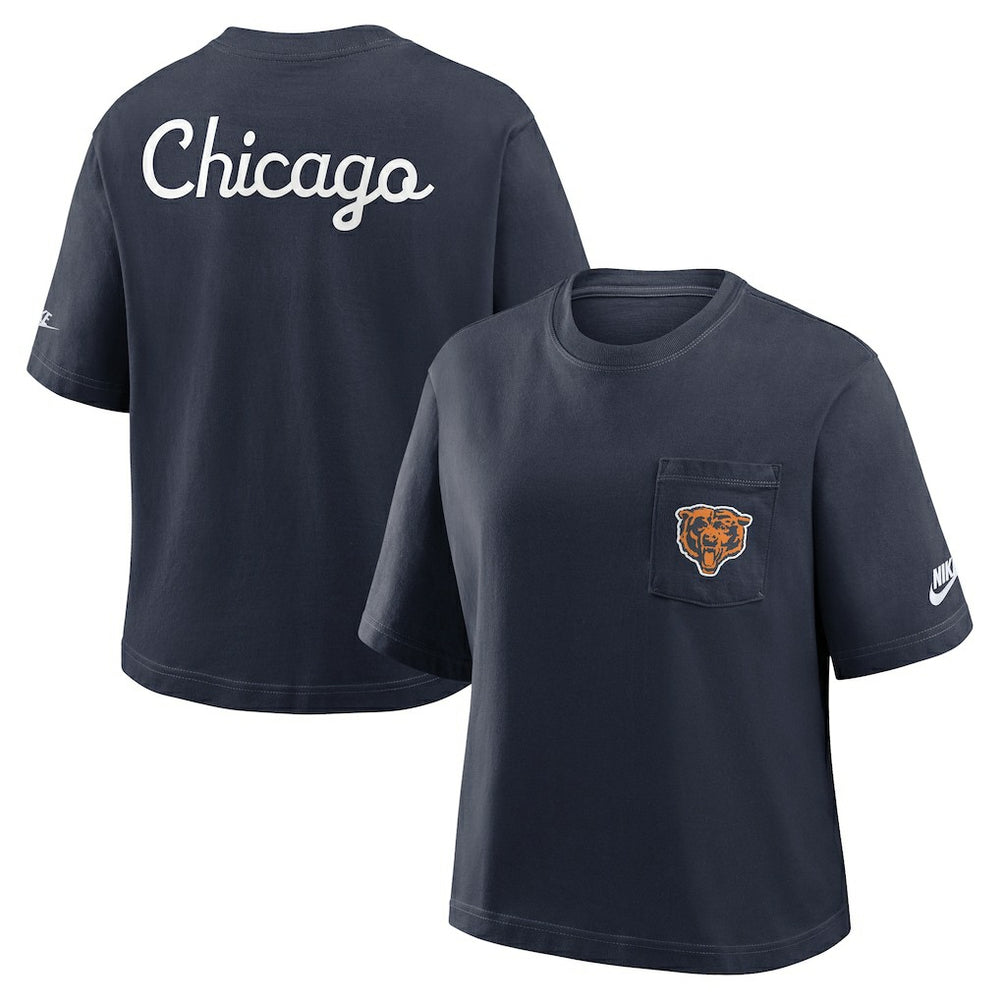 Chicago Bears Women's Rewind Pocket Boxy T-Shirt Navy - Nike